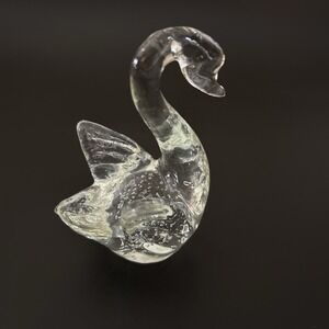 Art Glass Swan Paperweight Clear Figurine Animal Collectible Decor ~ 4" Tall